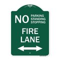 Signmission No Parking Standing or Stopping Fire Lane with Bidirectional Arrow, Green & White, GW-1824-23613 A-DES-GW-1824-23613